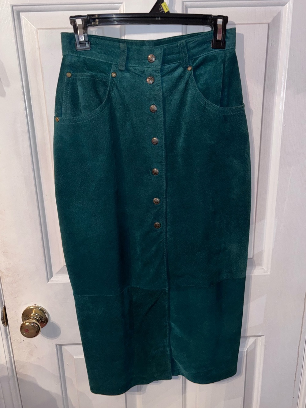 Vintage Green Snap Button 100% Suede Leather Skirt